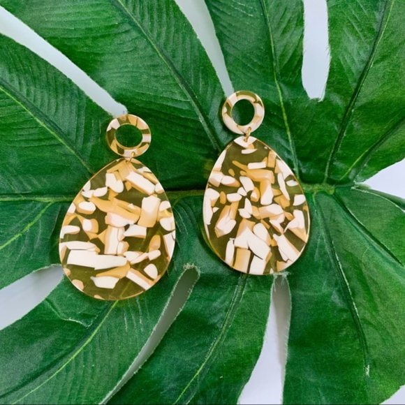 Jewelry - Acrylic Teardrop 2 7/8” Earrings Yellow White NEW